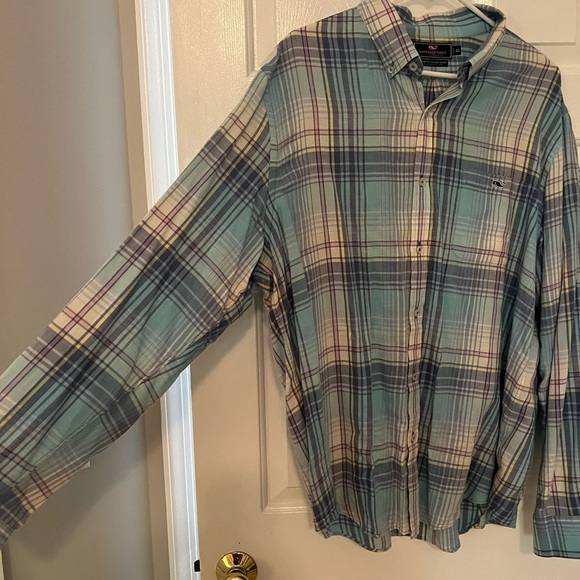 Vineyard Vines Blue and Green Casual Button Down Shirt - Picture 3 of 5